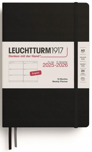 LEUCHTTURM1917  AGENDA 18 MESES 2026 SEMANAL HORIZONTAL A5  BLACK